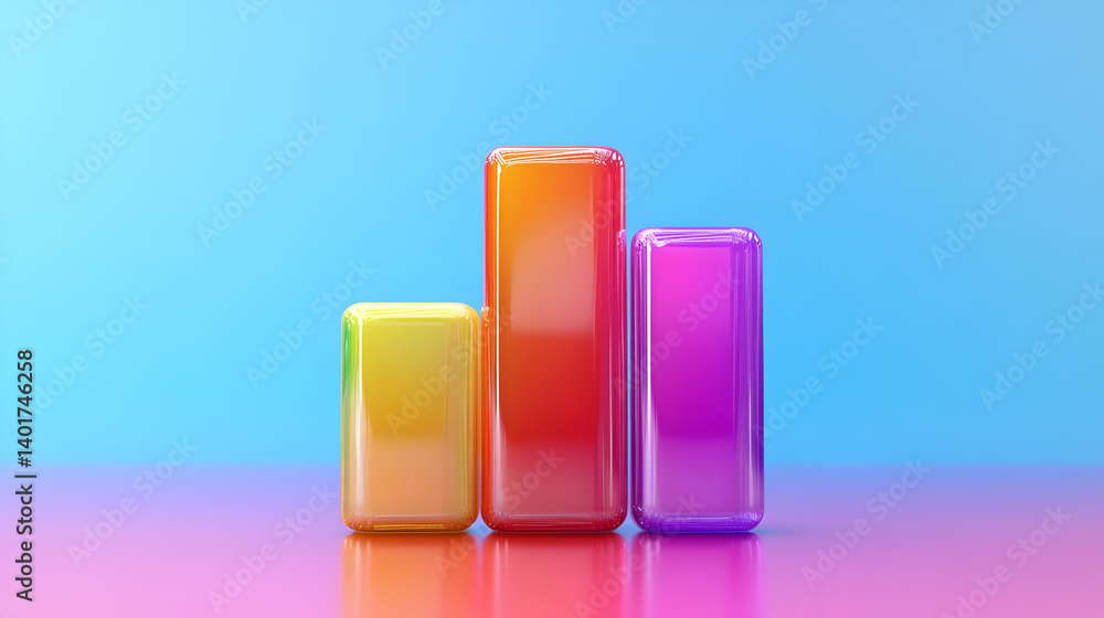 Poster vibrant 3d bar chart displaying growth against a soft blue gradient backdrop with yellow orange and 