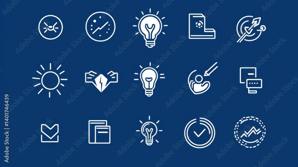 Poster a collection of clean and modern outline icons representing different aspects of innovation creativi