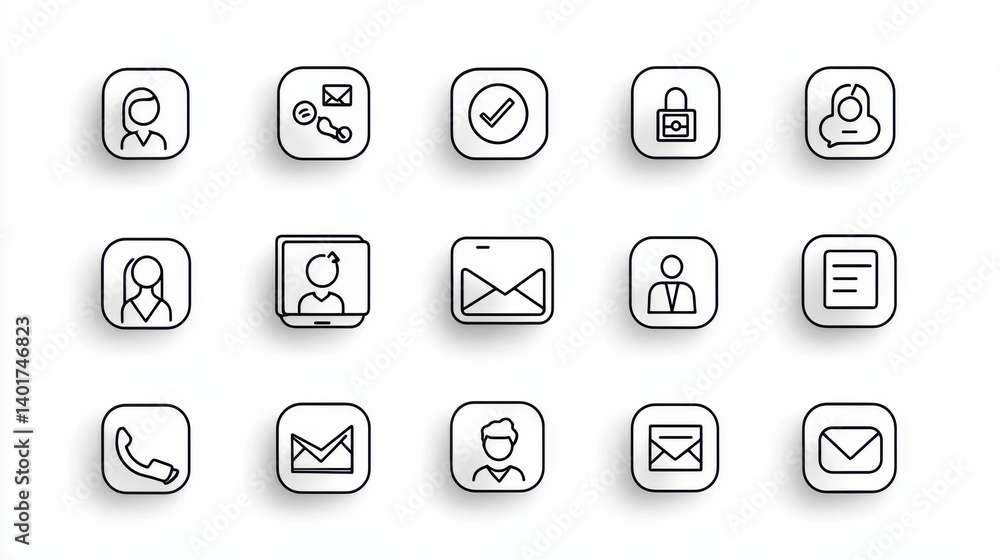 Poster a collection of icons representing various contact and communication methods in a clean professional