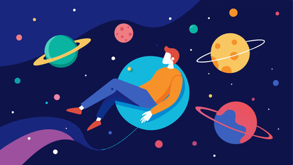 Obraz premium Relaxing Space Scene A patient floating in a tranquil starry universe with planets and constellations surrounding them offering an escape from everyday stress.