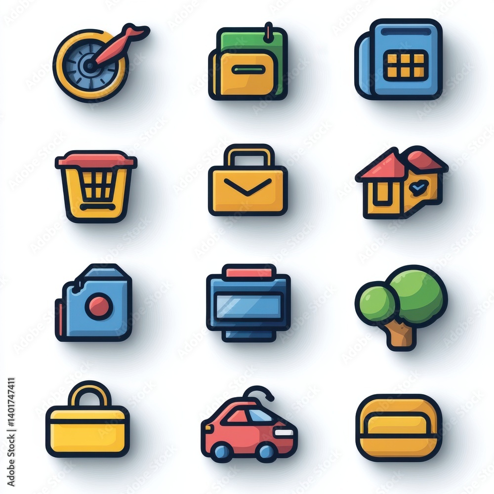 Poster a collection of colorful and stylized icons representing various aspects of online retail and e comm