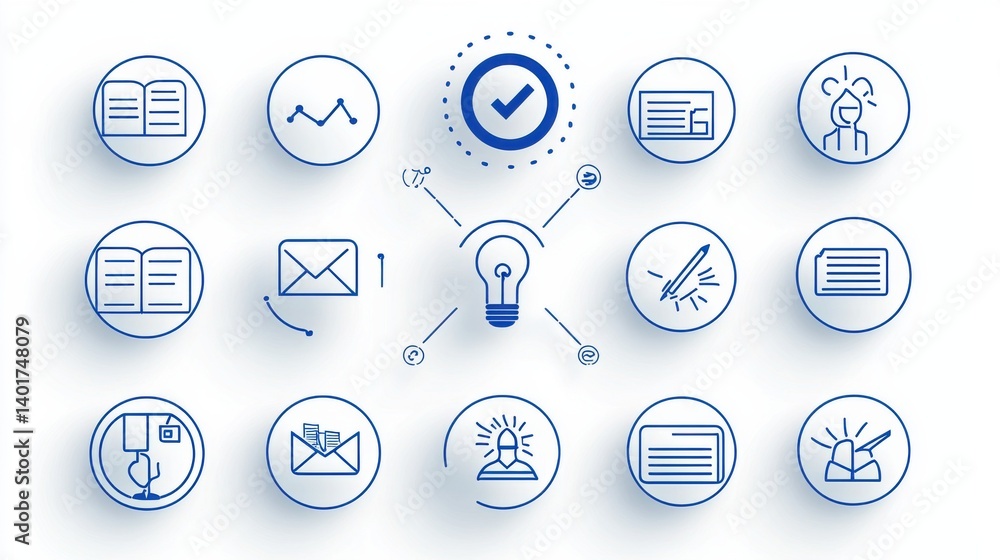 Poster a set of clean and minimalist training related icons displayed in an elegant outline design conveyin