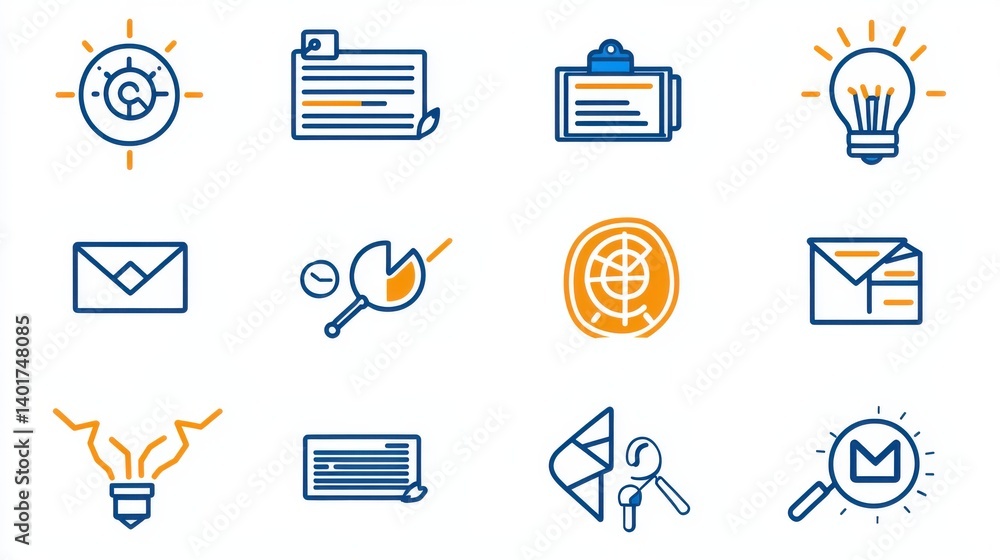 Poster a set of sleek and modern training related icons depicted in a minimalist outline style representing