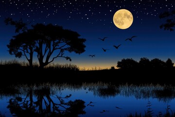 Moonlit Landscape Reflection