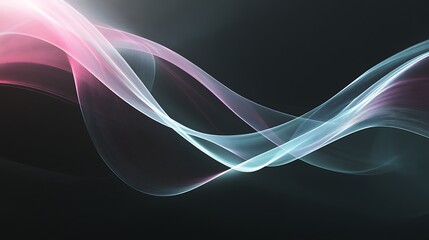Abstract wave patterns with flowing lines in shades of pink and teal against a dark background, creating a dynamic and ethereal visual effect