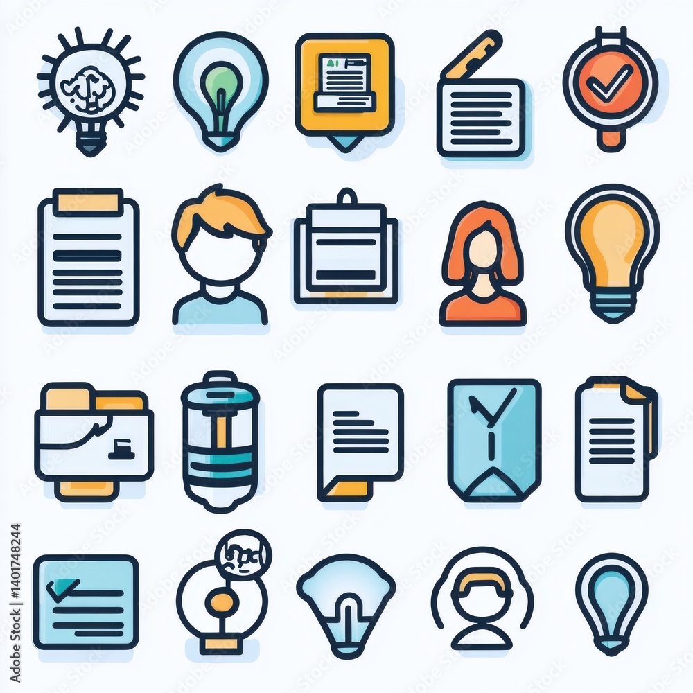 Poster a collection of well designed outline icons representing various aspects of human resources manageme