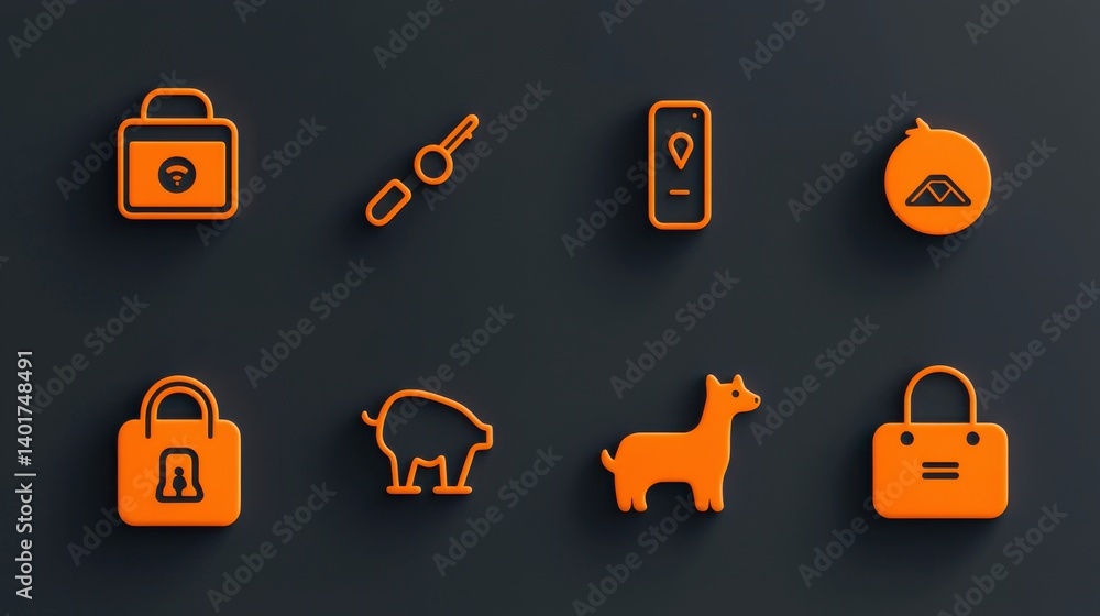 Poster a minimalist collection of stylized line icons representing different objects and concepts including