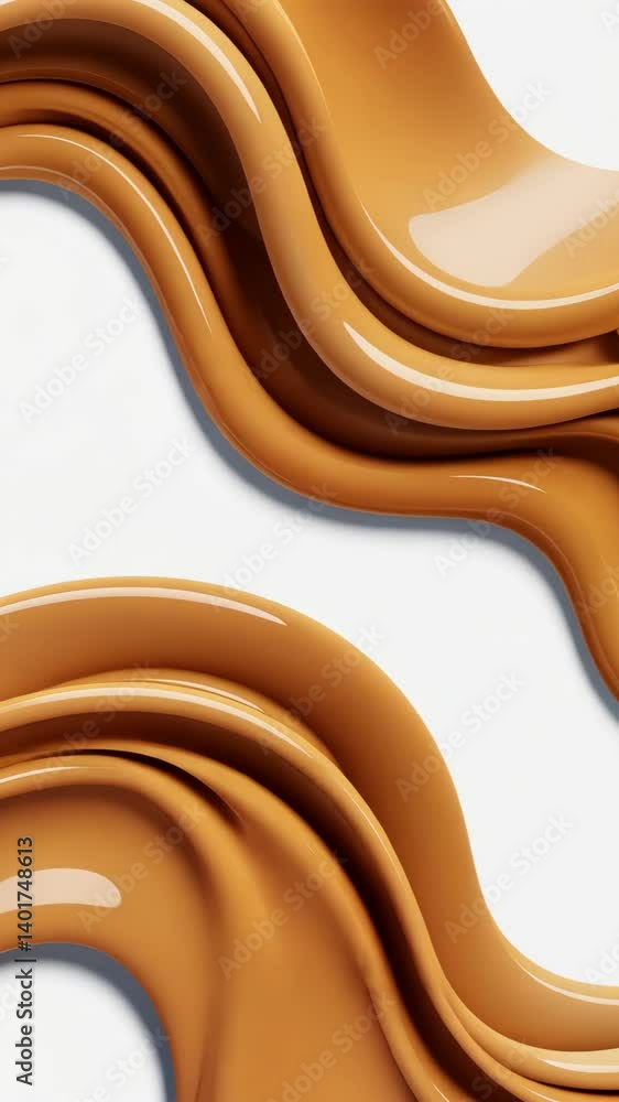 Poster abstract flowing caramel color creamy swirls on white background forming artistic curves and smooth 