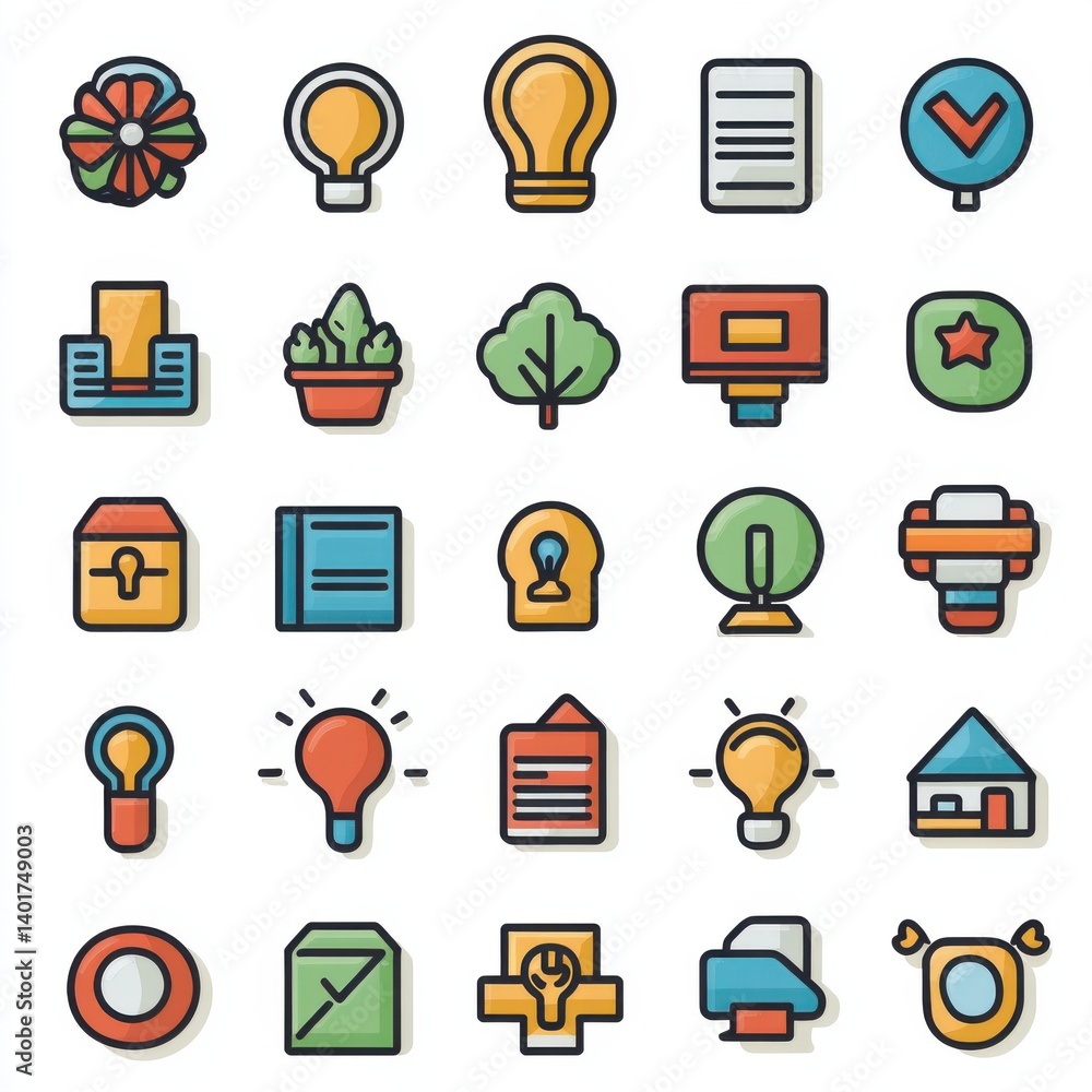 Poster a set of well designed outline icons representing various business technology and entrepreneurial co