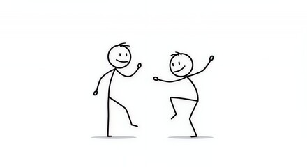 Two Stick Figures Dancing on White Background
