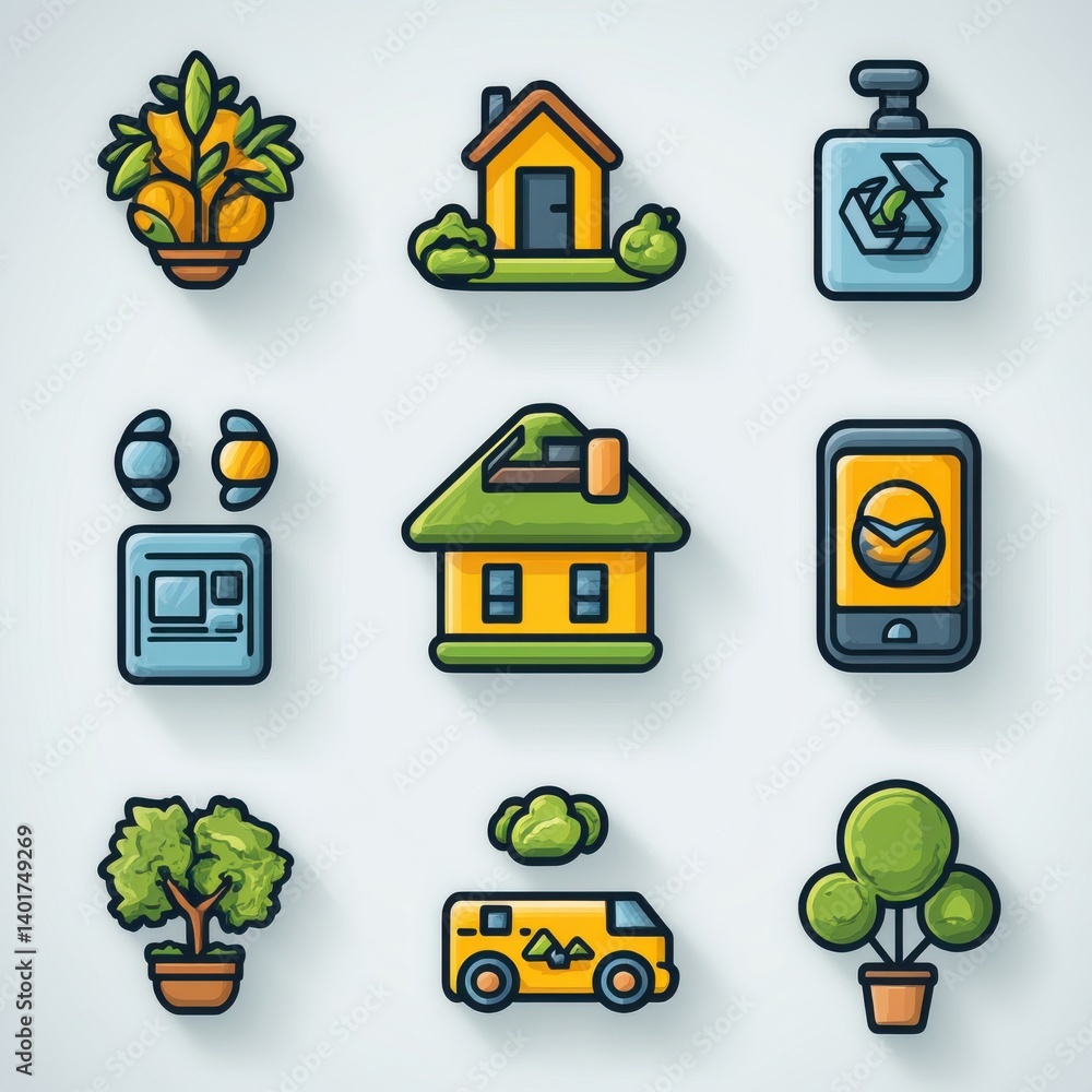 Aufkleber a collection of simple visually appealing icons that represent various elements of a sustainable eco