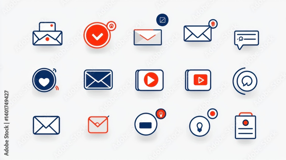 Poster this image depicts a collection of 15 simple line icons that represent a range of communication and 