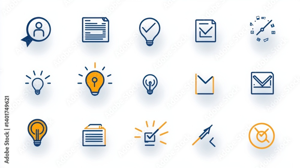 Poster this image showcases a diverse set of 15 minimalist line icons that visually represent various busin