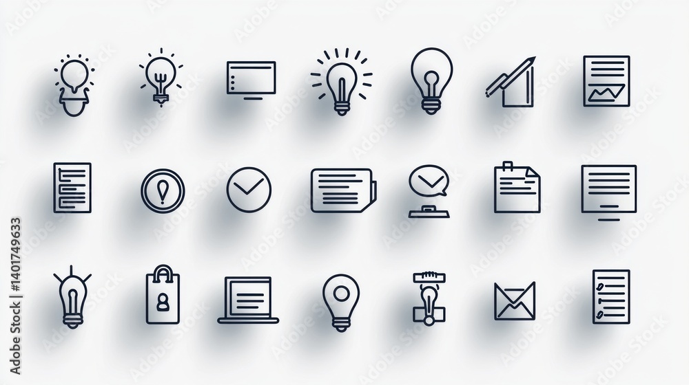 Poster this image showcases a set of clean minimalist line icons that symbolize different aspects of busine