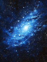 Fototapeta premium Brilliant blue galaxy speckled with countless stars radiates light in a vast and mesmerizing cosmic expanse.
