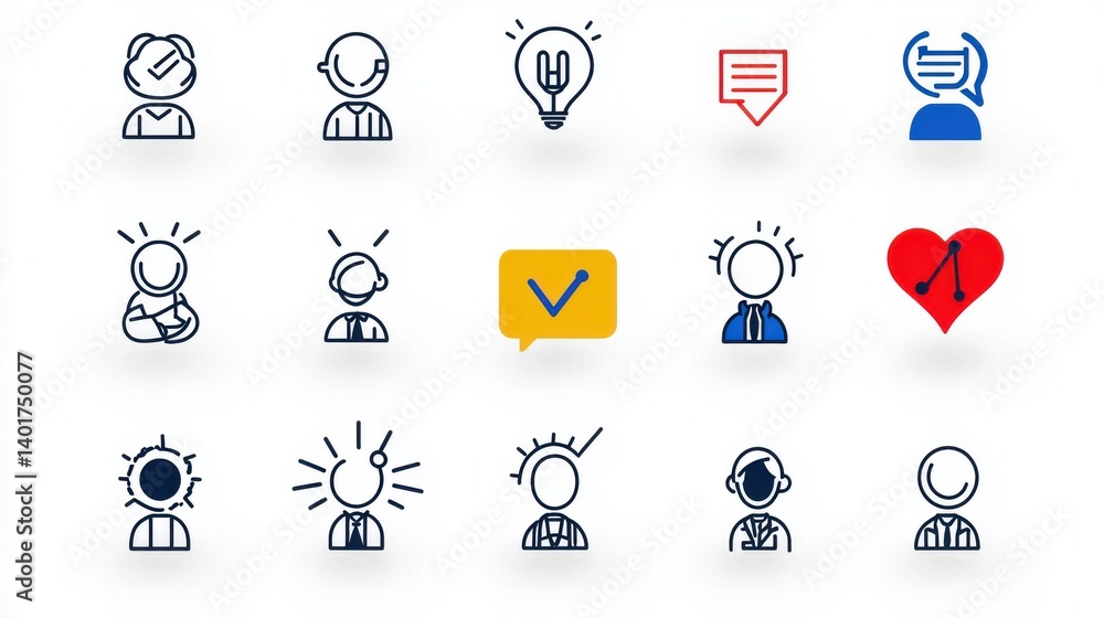 Poster this image presents a set of 15 clean minimalist line icons that visually represent a range of profe