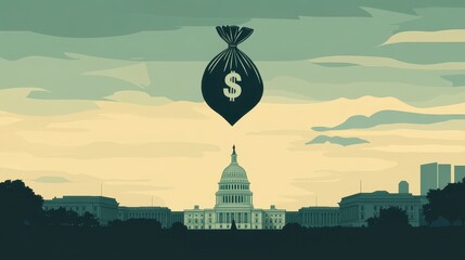 Obraz premium Money Bag Over Washington D.C. Capitol Building - Political Funding, Finance, and Government Budget