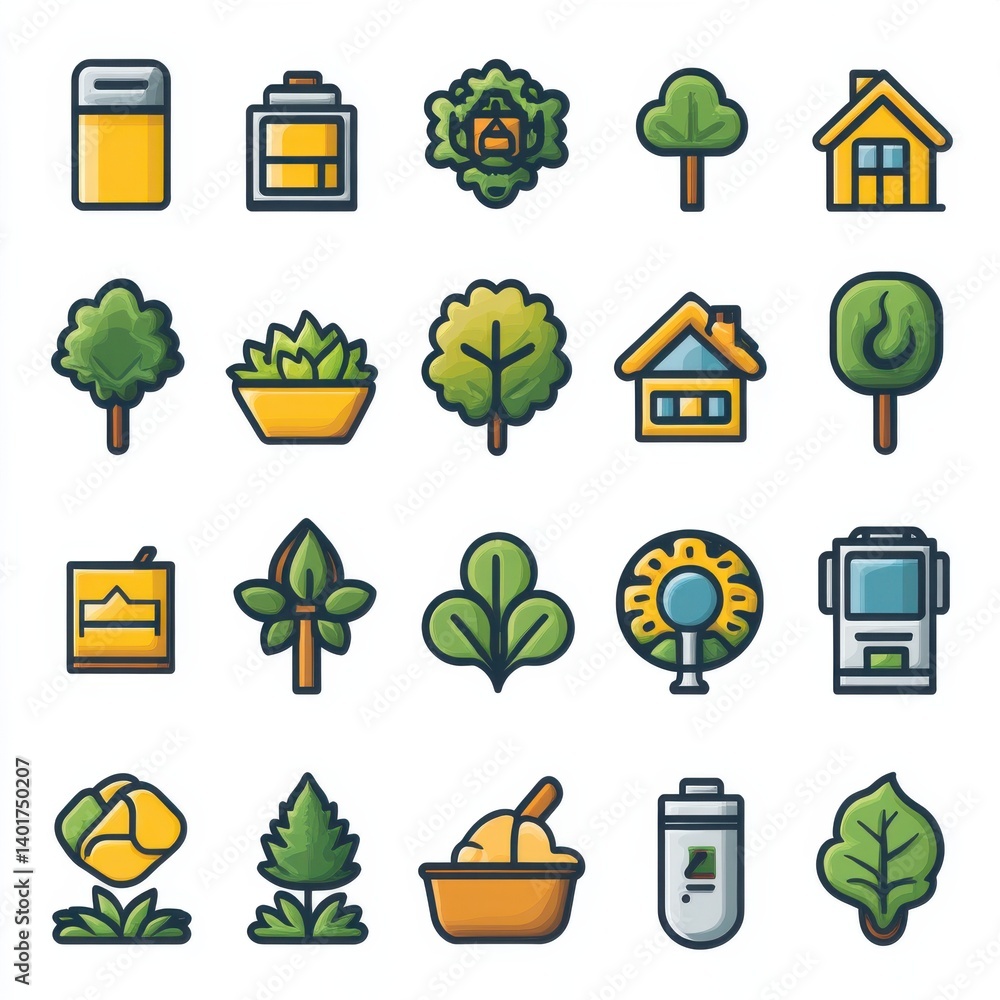 Poster this image features a collection of minimalist icons representing various environmental and sustaina