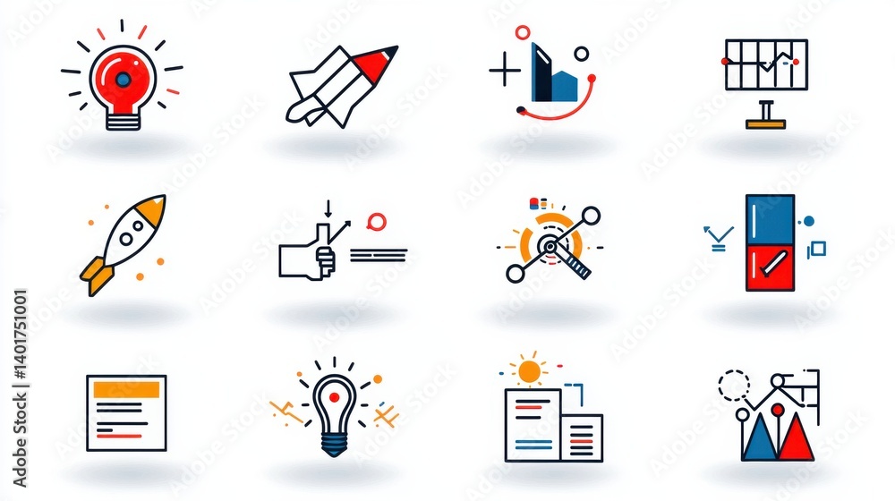 Poster this image showcases a diverse collection of 15 outline icons that represent different elements of b