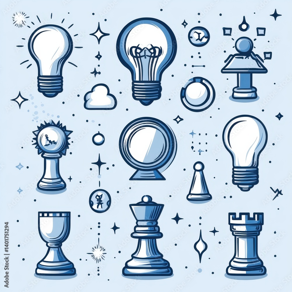Poster this image depicts various icons and symbols representing the journey to achieving goals from planni