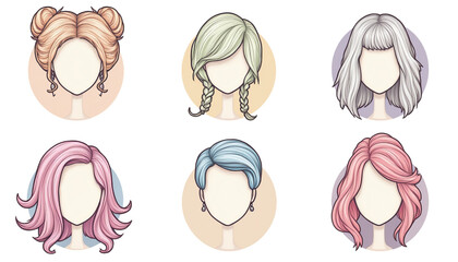 Diverse hairstyle illustrations for creative use.