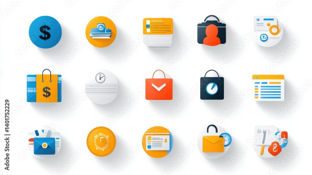 Poster this image presents a collection of detailed and visually appealing banking and financial icons incl