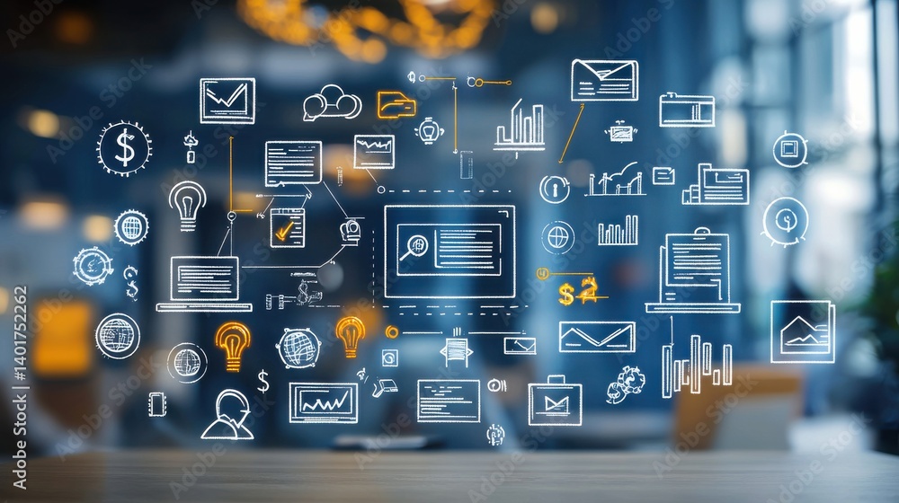 Poster a comprehensive collection of banking and financial technology icons including symbols for online tr