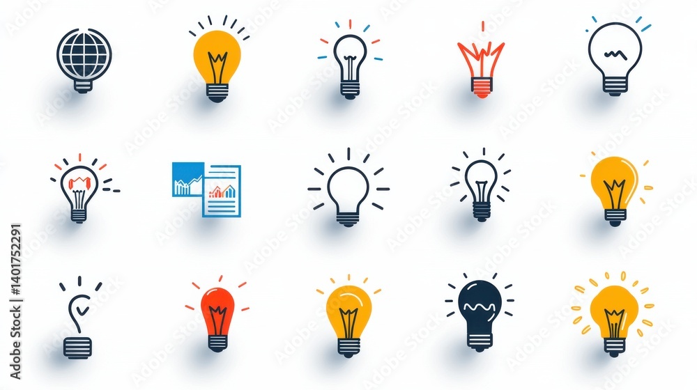Poster this set of 15 line icons represents different aspects of innovation creativity and problem solving 