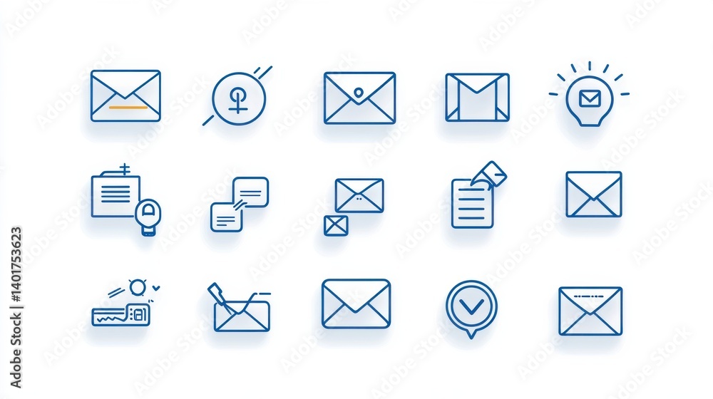 Poster a neatly arranged set of 30 mail and email related icons including envelopes messages notifications 