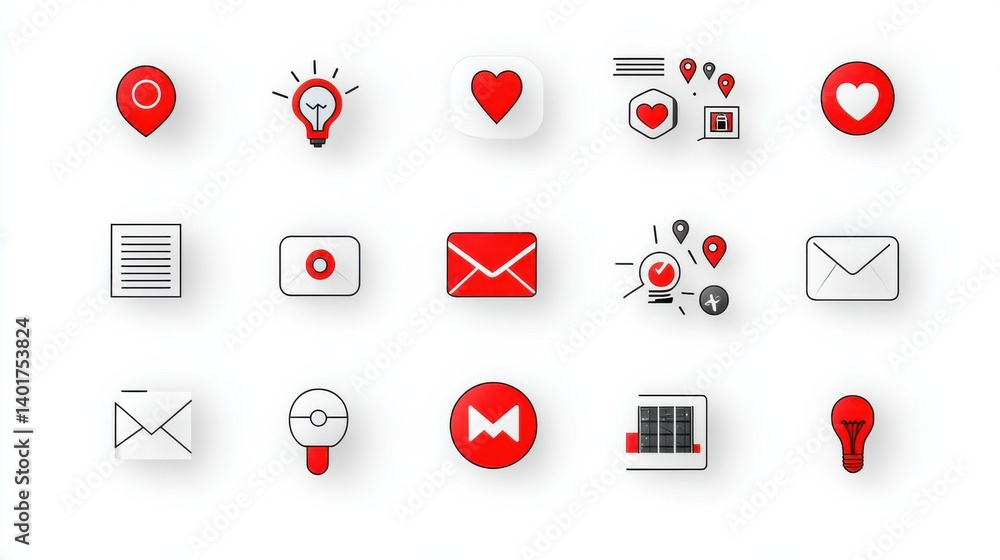 Poster this image showcases a collection of 15 minimalist outline icons that symbolize various digital desi