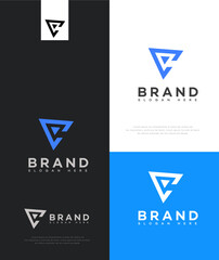 Modern Abstract Triangular CV OR VC Logo Design Variations Brand Identity