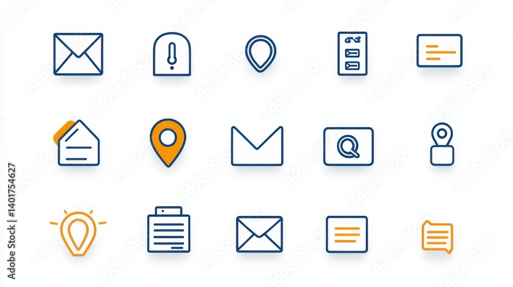 Poster a set of 15 designed icons representing various contact and communication methods including email ph