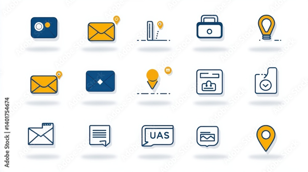 Poster this image showcases a set of 15 stylized icons representing various contact and communication eleme