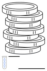 Stack of coins symbolizes investment, paired with a DNA strand in a test tube signifying biotechnology, science, and research. Ideal for themes thumbs up funding, advancement, discovery, innovation