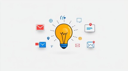 A collection of digital marketing icons symbolizing a range of business and technology tools used for strategy communication analytics and optimization in the digital landscape