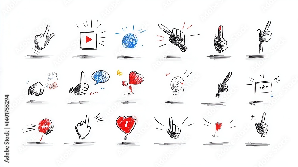 Poster a collection of finely drawn cursor icons showcasing a wide range of interactive gestures and digita