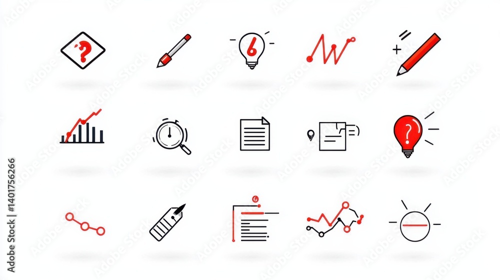 Poster a collection of 15 minimalist and contemporary icons representing various aspects of project workflo