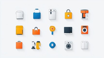 Fototapeta premium A collection of 15 minimalist contemporary icons representing various home appliances and electronic devices for a modern clean and efficient living space