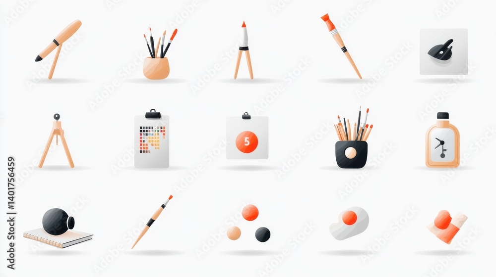 Poster a collection of minimalist icons representing various graphic design tools art materials and creativ