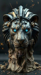 golden lion statue at night