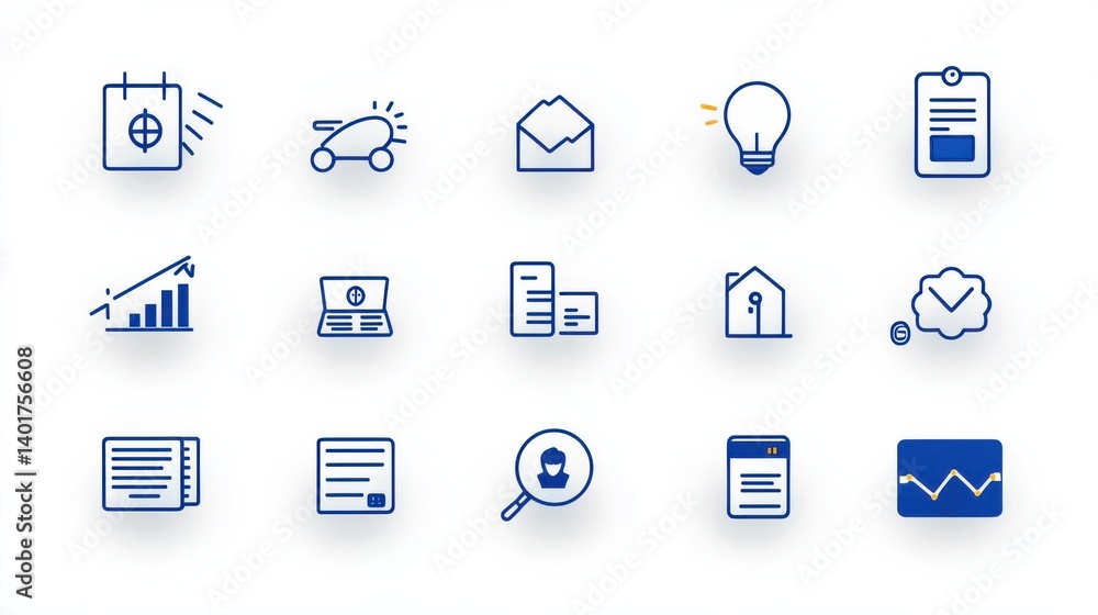 Poster this image contains a collection of 15 outline icons that symbolize various aspects of loans banking