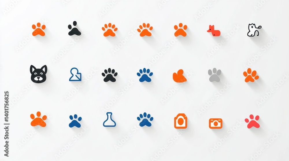 Poster a collection of 15 minimalist and stylized pet paw icons featuring a variety of shapes textures and 