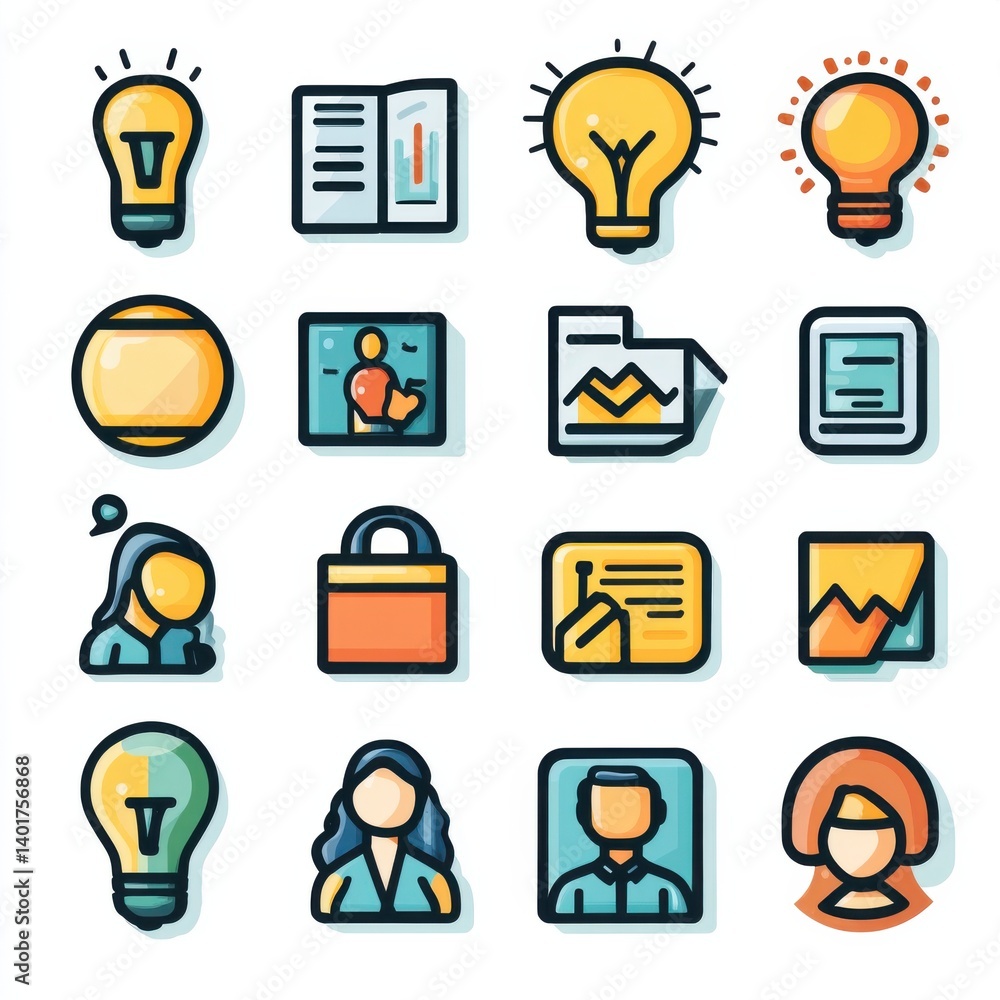 Poster this image depicts a collection of 15 minimalist outline icons symbolizing various business related 