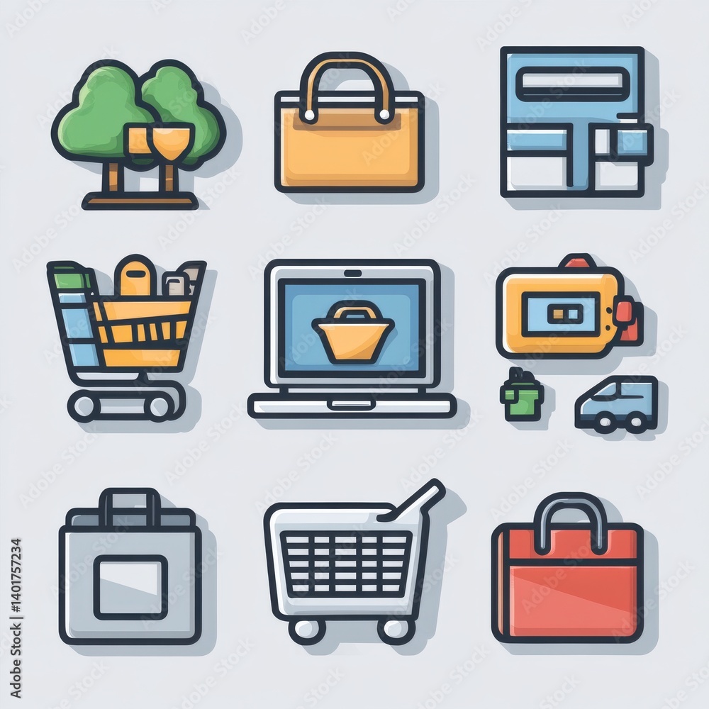 Aufkleber a collection of 15 minimalist and modern e commerce icons with thin line designs representing variou