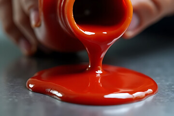 Spilled sauce creation kitchen table food photography indoor close-up messy art
