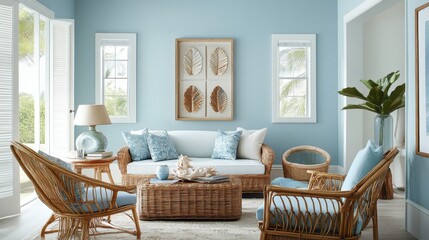 Obraz premium An inviting living room with coastal style decoration and design