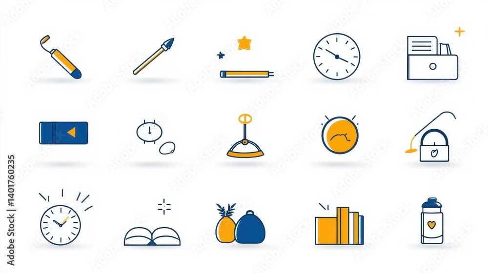 Poster this image presents a collection of 15 elegant minimalist line art icons representing various object