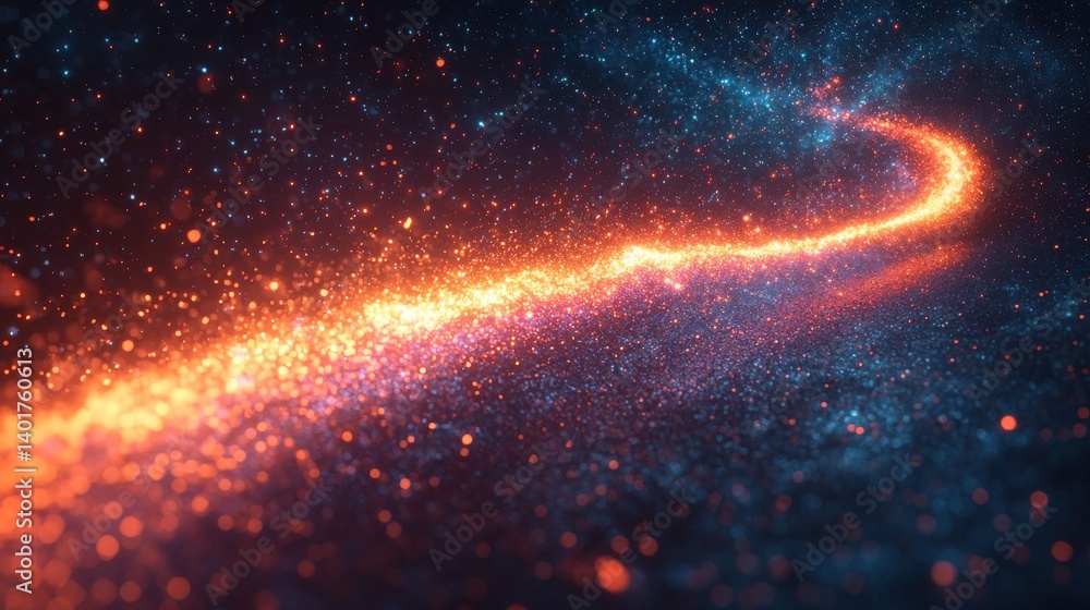 Poster captivating image of glowing light beams and vibrant cosmic tones swirling through the vast expanse 