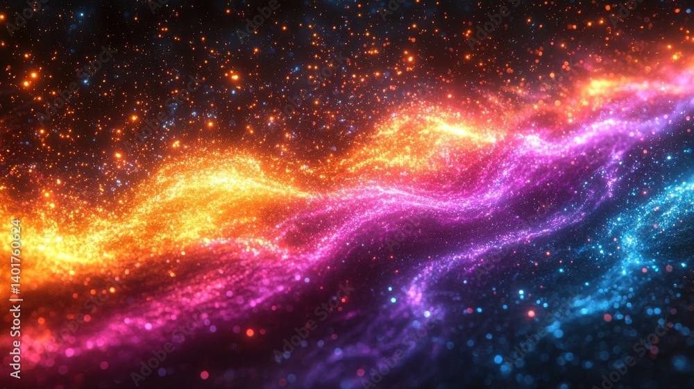 Poster swirling cosmic light beams emanate a mesmerizing display of vibrant luminous tones in this abstract