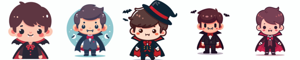 cute vector collection of boys wearing vampire costumes